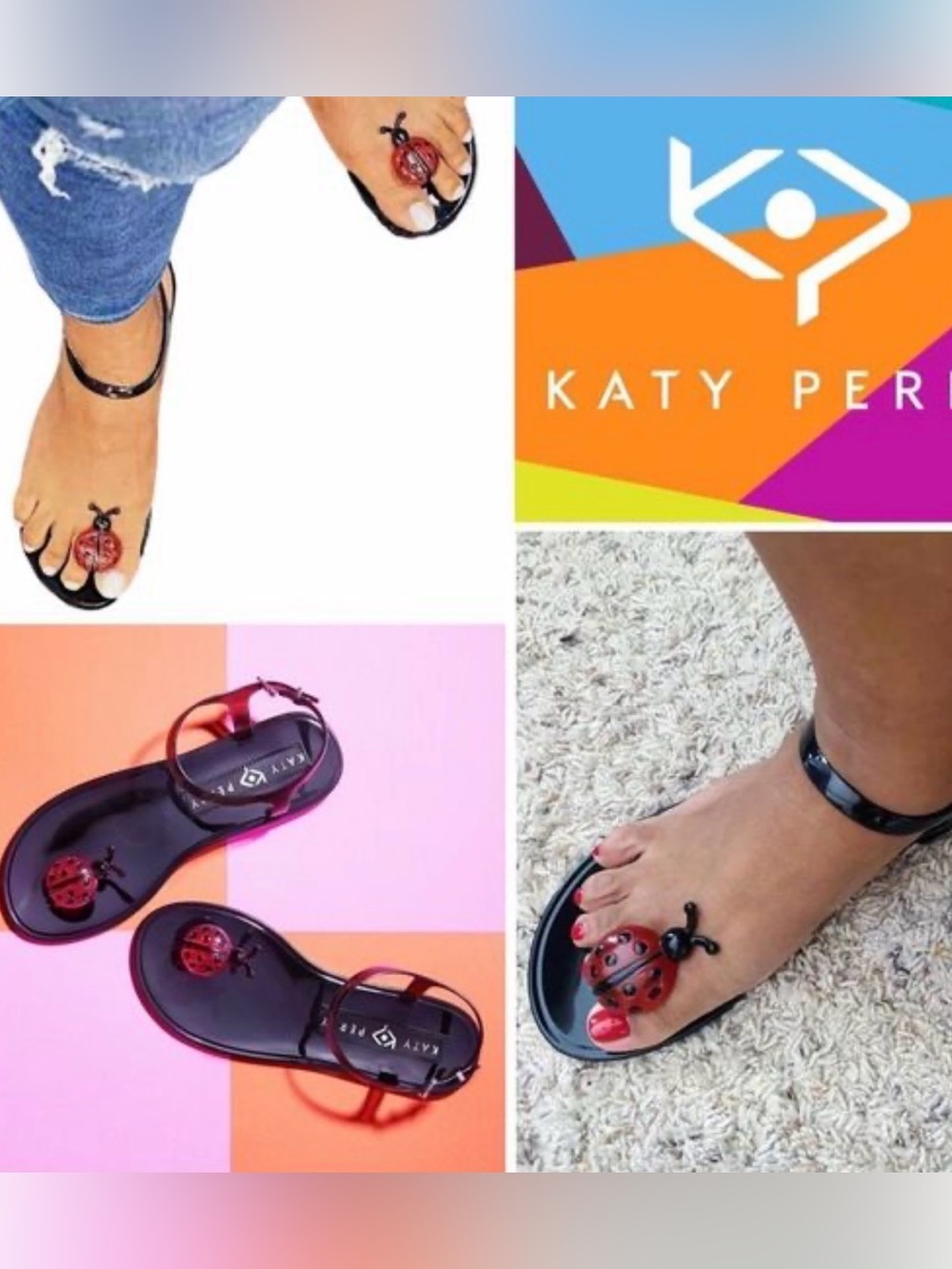 Katy Perry Collections Black Sandals with Red Ladybug Detail